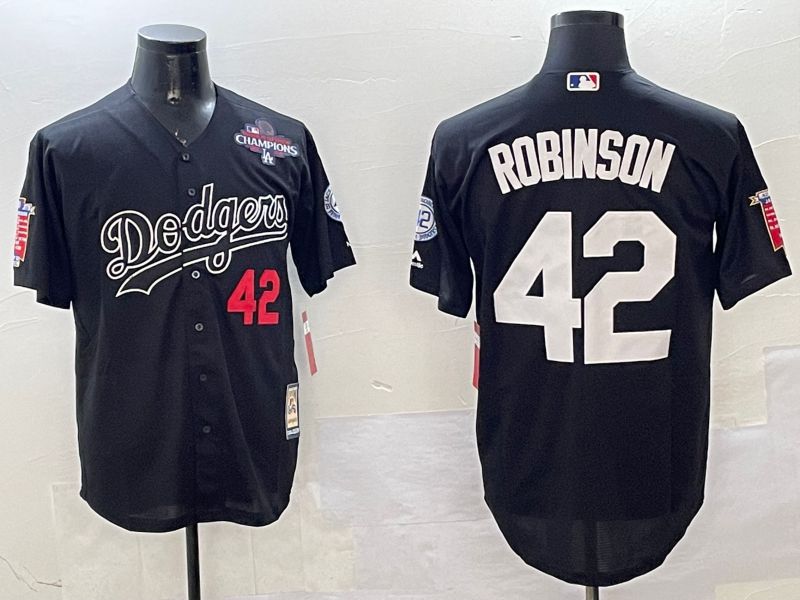 Men Los Angeles Dodgers 42 Robinson Black Throwback 2025 Nike MLB Jersey style 2